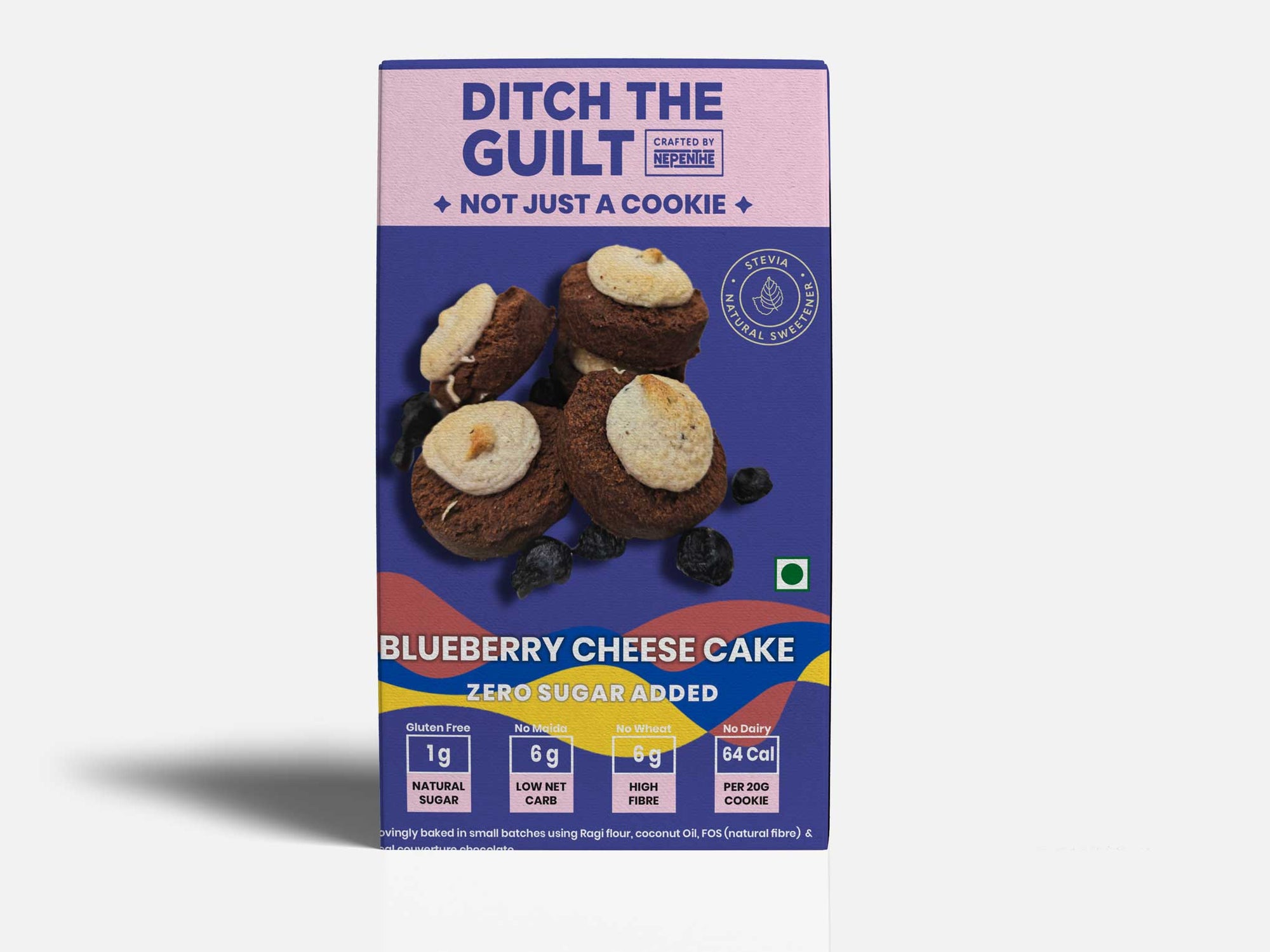 Eclair Cookie - Blueberry Vegan Cheese Cake Cookies Glimmer Box- Ragi Flour & Chocolate - Sugar Free Cookies - Stevia Sweetened - Lower Calories than Regular Cookies with Sugar - Low Net Carbs - 200g - ditchtheguilt.fit